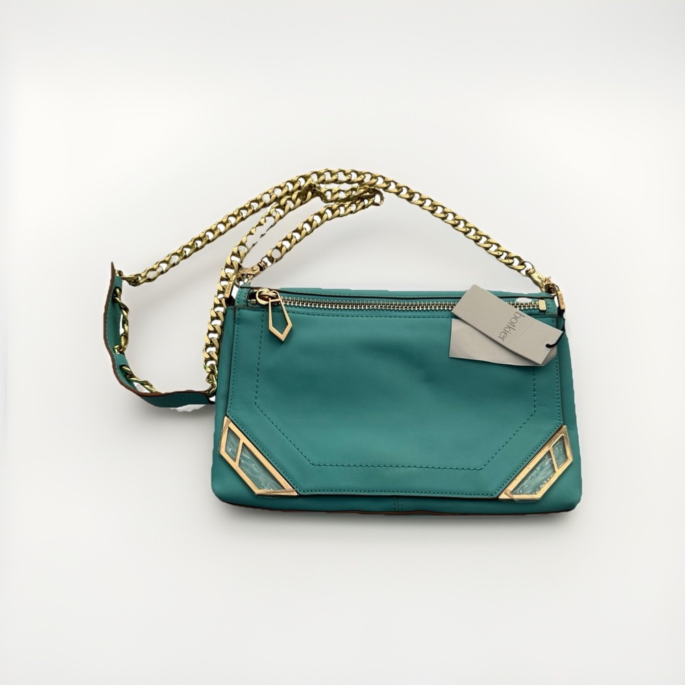 NWT Botkier Linea Crossbody Bag Turquoise Leather‎ Gold Chain Designer Purse